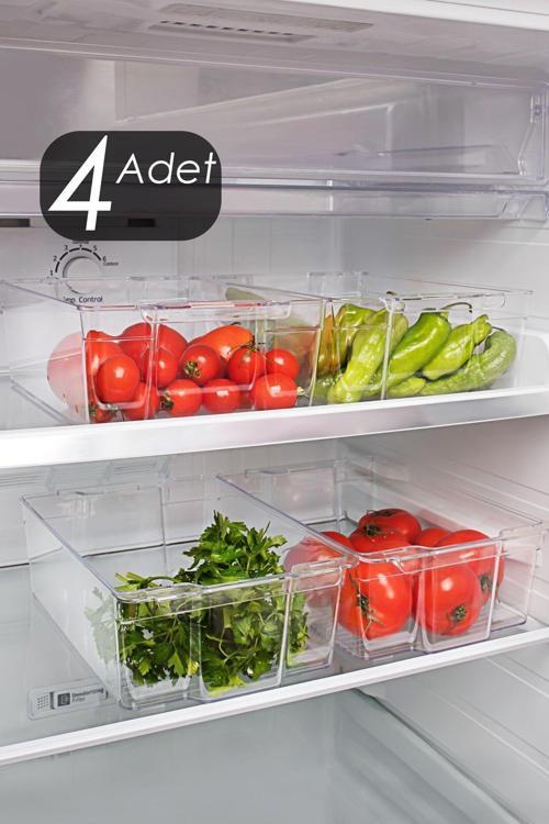 4 Adet Buzdolabı İçi Düzenleyici Organizer 33,3x21x10 Cm