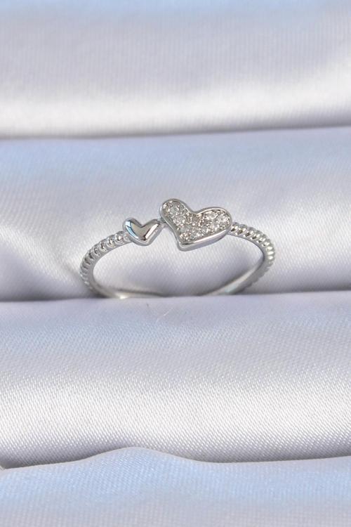 Zarif Kadın için Silver Pirinç Zirkonlu Kalp Stil Yüzük