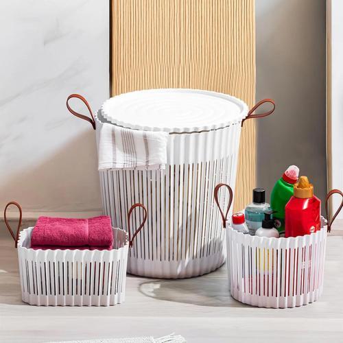 4316 Beyaz 3'lü Sepet Seti Banyo Mutfak Organizeri