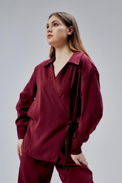 Bordo Regular Bağlama Detaylı Gömlek
