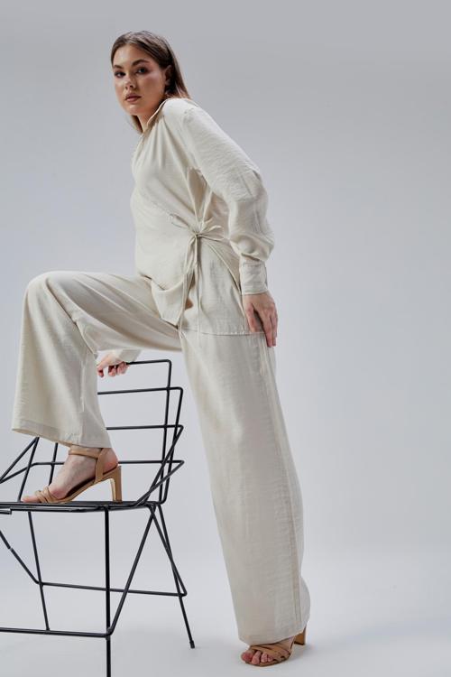 Bej Salaş Kesim Geniş Paça Pantolon