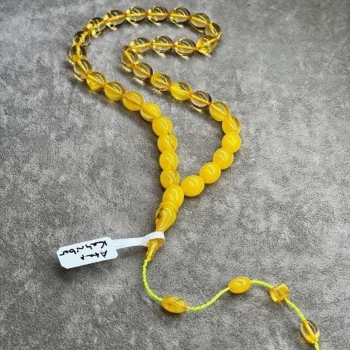 Ateş Kehribar Tesbih 30 CM Sarı