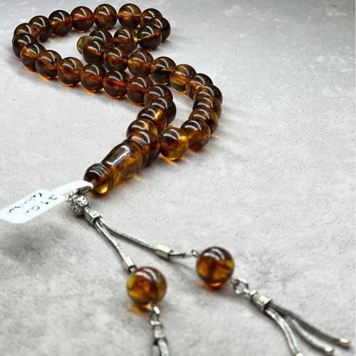 Damla Kehribar Tesbih 30 CM Kahverengi