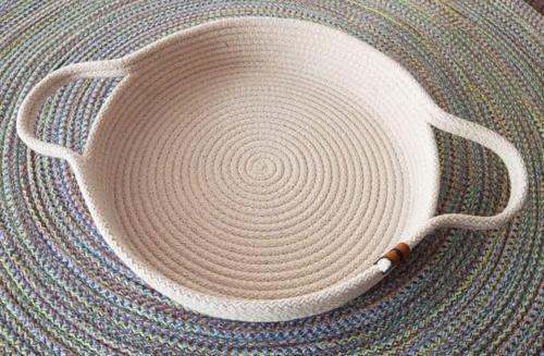 DEKORATİF TEPSİ SEPET ÖRME DÜZENLEYİCİ ORGANİZER 28CM KREM BANYO MUTFAK