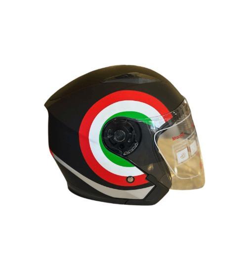 Yarım Açık Güneş Vizörlü Kask Mat Siyah (Kırmızı-Beyaz-Yeşil) M Beden