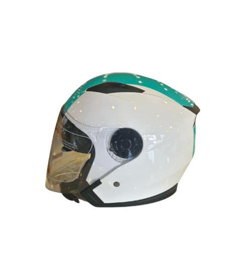 Yarım Açık Güneş Vizörlü Kask Parlak Yeşil Beyaz L Beden (59-60 Cm)