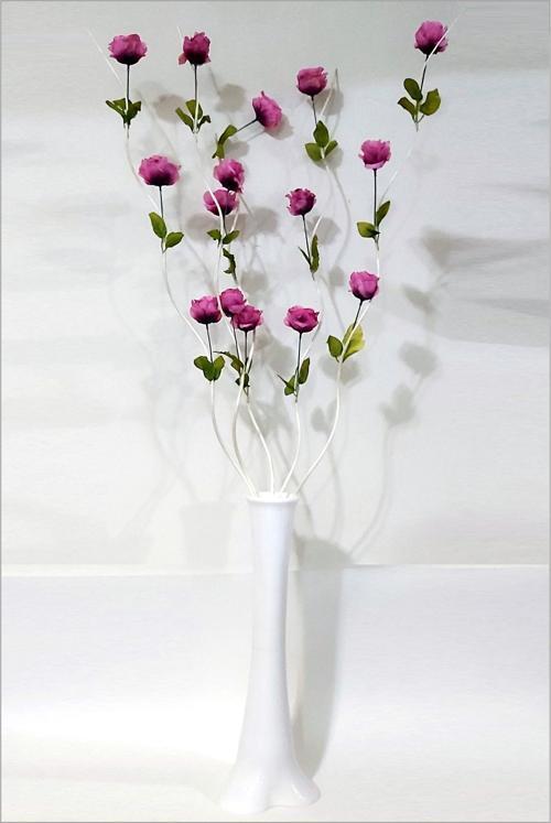 En Uzun 160 cm Pembe Güllü 6 Dalgalı Dal 60 cm İnce Belli Konik Filayağı Geniş Taban Düz Beyaz Vazo