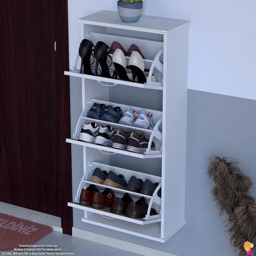 VARBİ Asma Kapı Önü 52 x 115 x 25, 5 cm’ lik 3 Düşer Kapak 6 Göz Raf Bölmeli Ayakkabılık