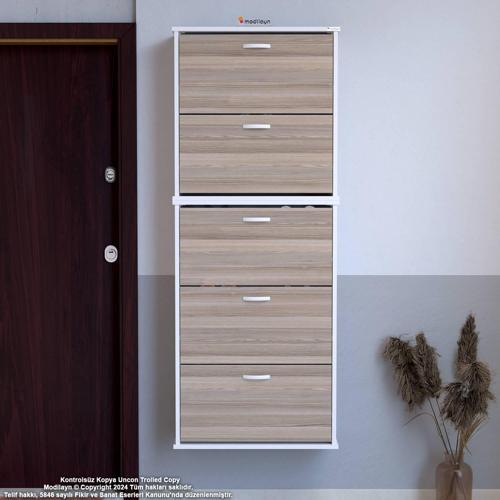 VARBİ UMAY' 2 Li Asma Kapı Önü 52 x 181 x 25, 5 cm’ lik 5 Düşer Kapak 10 Göz Raf Bölmeli Ay