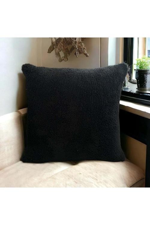 Peluş Çift Taraflı Dekoratif Kırlent Kılıfı 43X43 Cm Siyah