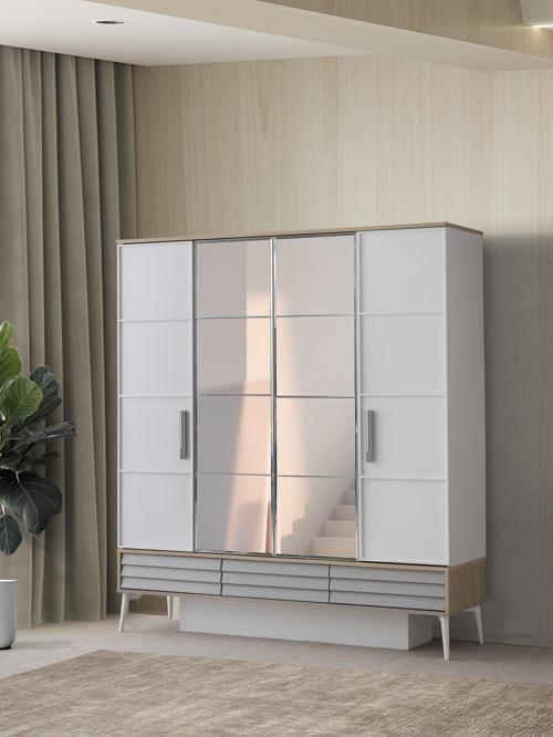 Asil 4 Kapaklı Aynalı Elbise Dolabı Gardrop 180x51x200cm
