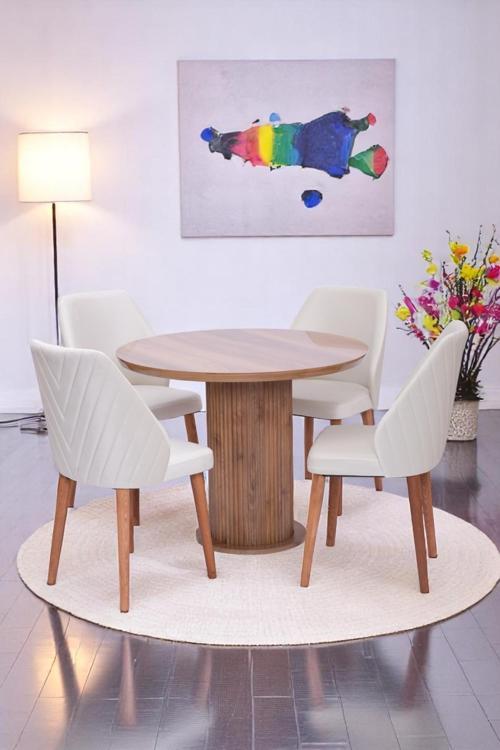 Bohem Ihlamur Yuvarlak Lak Panel Mutfak Masa Takımı 100cm