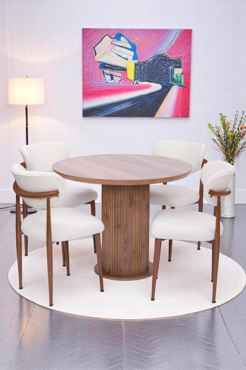 Bohem Polo Yuvarlak Lak Panel Mutfak Masa Takımı 100cm