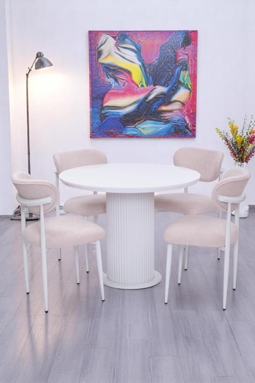 Bohem Polo Yuvarlak Lak Panel Mutfak Masa Takımı 100cm