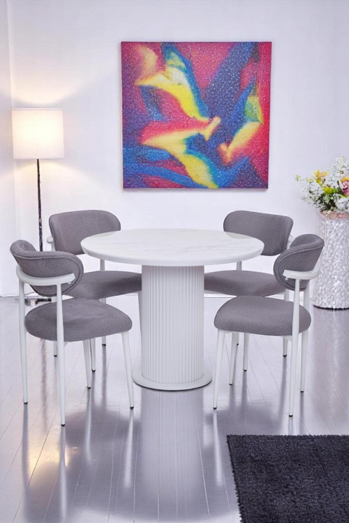 Bohem Polo Yuvarlak Lak Panel Mutfak Masa Takımı 100cm