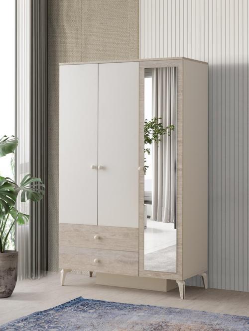 Petra 3 Kapaklı Aynalı Elbise Dolabı Gardrop 120x55x200 