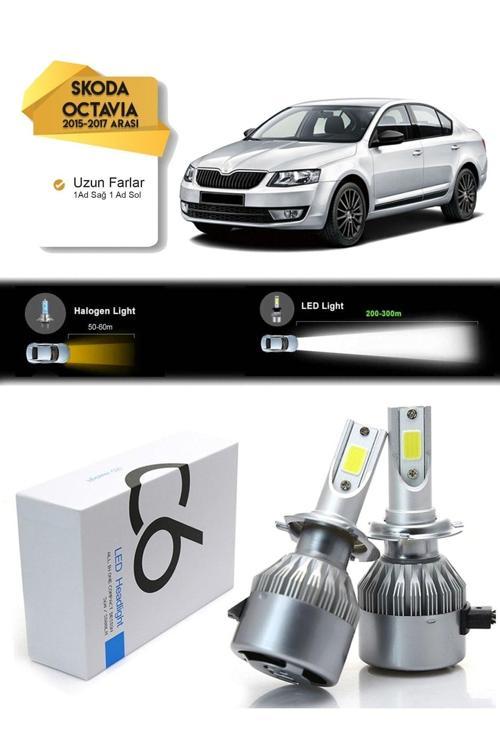 Skoda Octavia Uyumlu Uzun Far Led Xenon Şimşek Etkili 2015-2017 Arası