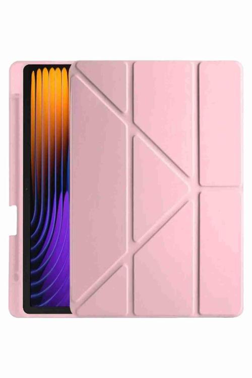 Pad 7 Pro / Pad 7 Uyumlu Kalem Bölmeli Fuchsia Trifolding Akıllı Tablet Kılıfı