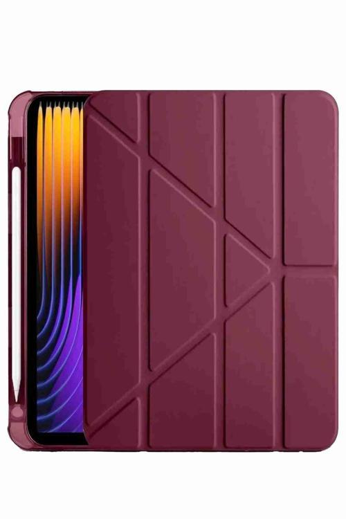 Pad 7 Pro / Pad 7 Uyumlu Kalem Bölmeli Fuchsia Trifolding Akıllı Tablet Kılıfı