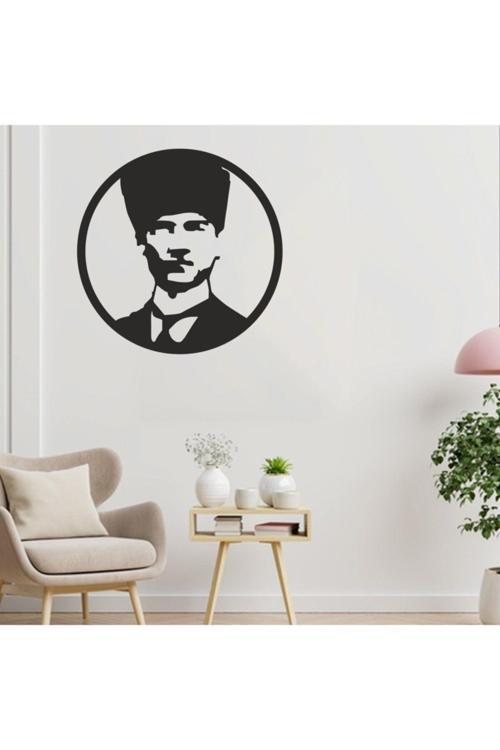 Lazer Kesim Mdf Tablo Oval Atatürk Figürlü Dekoratif Otantik Tablo 41Cm 41Cm