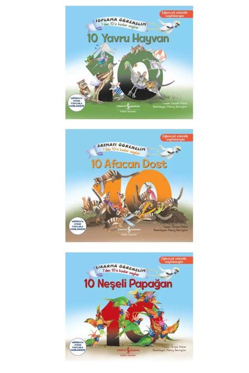 Türkiye İş Bankası Kültür Yayınları 10 Neşeli Papağan-10 Yavru Hayvan-10 Afacan Dost(Çıkarma Ve 1'Den 10'A Kadar Sayma Öğrenelim)