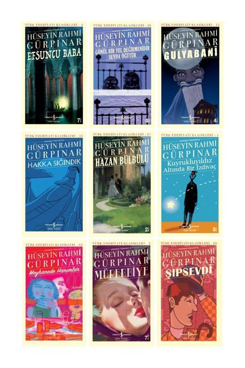 Türkiye İş Bankası Kültür Yayınları Hakka Sığındık - Hazan Bülbülü - Gönül Bir Yel Değirmenidir - - Hüseyin Rahmi Gürpınar - 9 Kitap Set