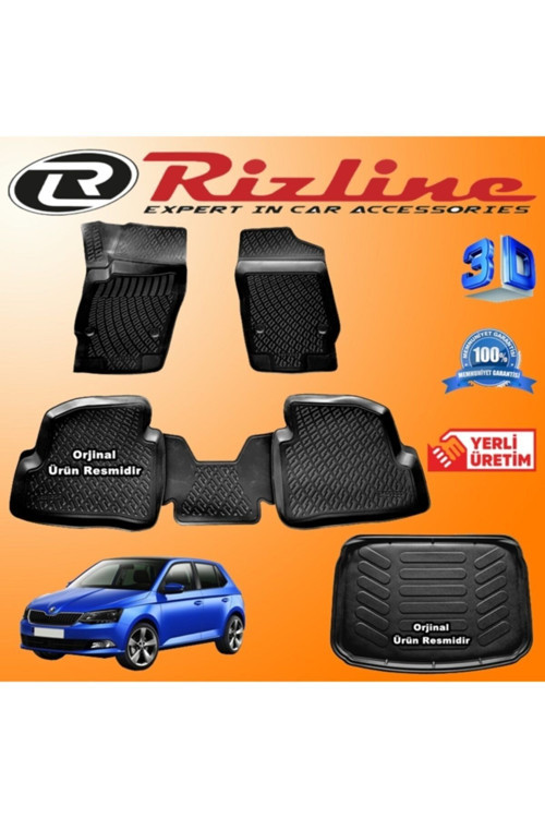 Skoda Fabia 3D Paspas + 3D Bagaj Havuzu Hb 2014-2020 Arası Siyah Set