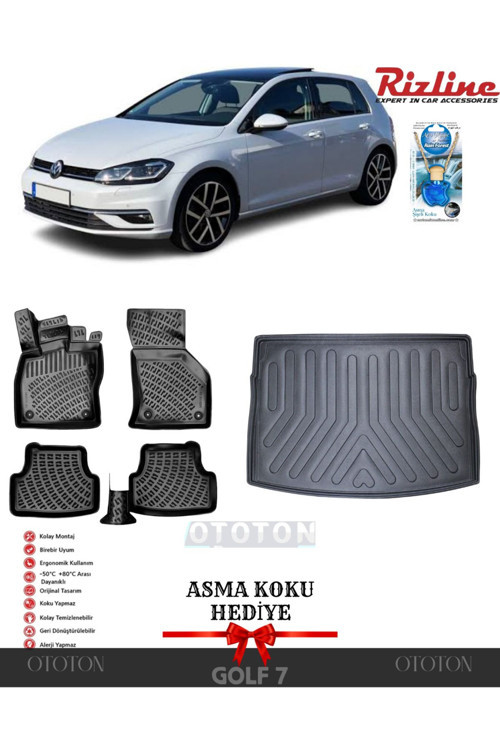 Volkswagen Golf 7 2012-2019 (Üst) Bagaj Havuzu Ve 3D Havuzlu Paspas -Hediyeli