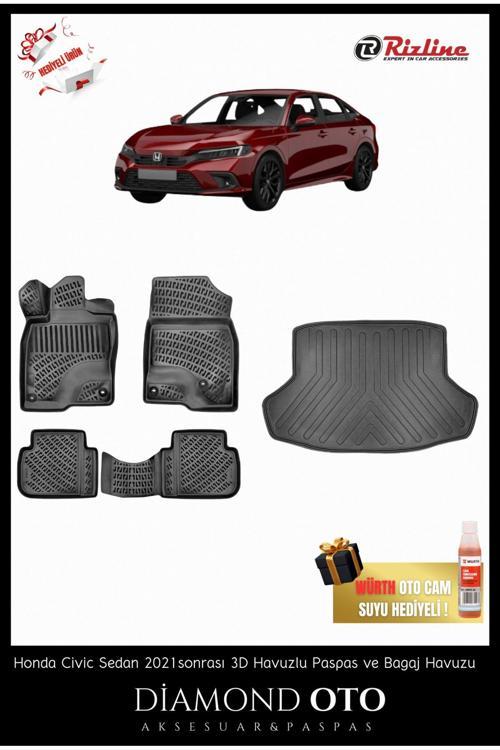 Honda Civic Sedan 3D Havuzlu Paspas Ve Bagaj Havuzu 2021-2022-2023-2024-2025