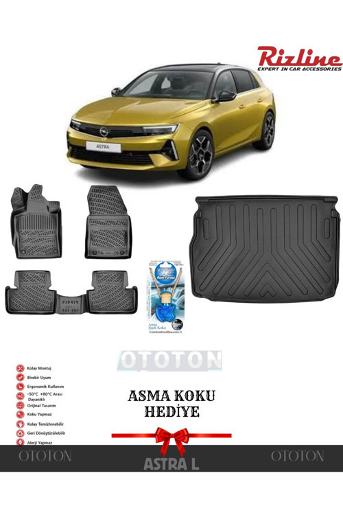 Opel Astra L Elektrikli 2022 Sonrası - Elektrikli (Üst) Bagaj Havuzu Ve 3D Havuzlu Paspas -Hediyeli