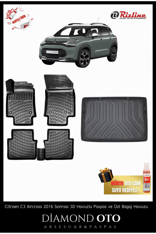 Citroen C3 Aircross 3D Havuzlu Paspas Ve Üst Bagaj Havuzu 2016-2017-2018-2019-2020-2021-2022-2023-24