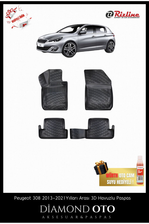 Peugeot 308 3D Havuzlu Paspas 2013-2014-2015-2016-2017-2018-2019-2020-2021