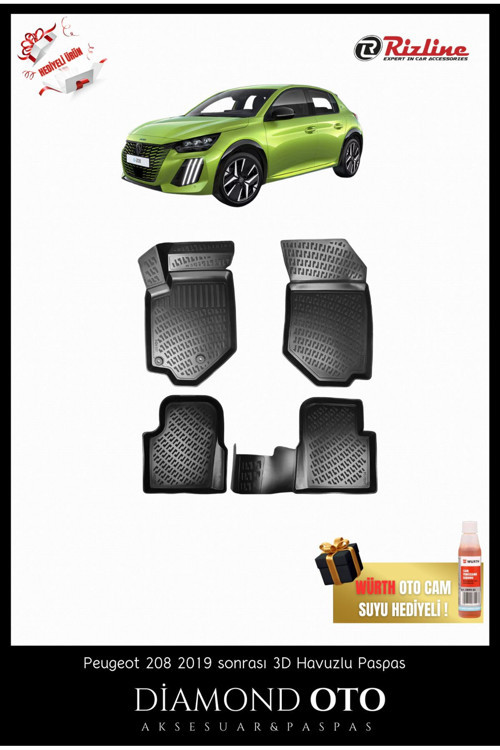 Peugeot 208 3D Havuzlu Paspas 2019-2020-2021-2022-2023-2024