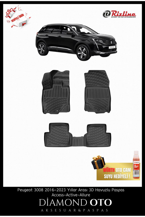 Peugeot 3008 3D Havuzlu Paspas Access/Active/Allure 2016-2017-2018-2019-2020-2021-2022-2023
