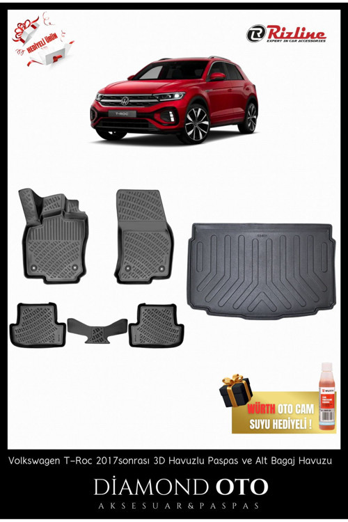 Volkswagen T-Roc 3D Havuzlu Paspas Ve Alt Bagaj Havuzu 2017-2018-2019-2020-2021-2022-2023-2024-2025