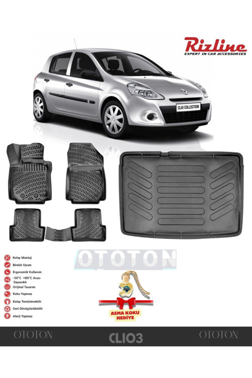 Renault Clio 3 2005-2012 Hatchback - Kancasız Bagaj Havuzu Ve 3D Havuzlu Paspas -Hediyeli