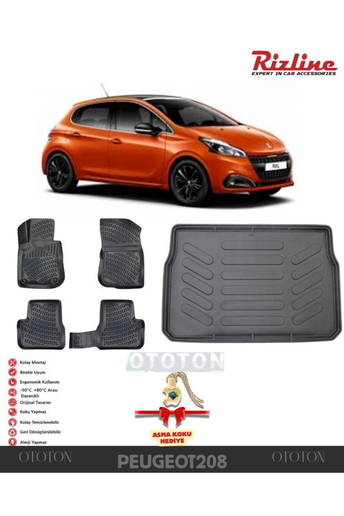 Peugeot 208 2012-2019 Bagaj Havuzu Ve 3D Havuzlu Paspas -Hediyeli