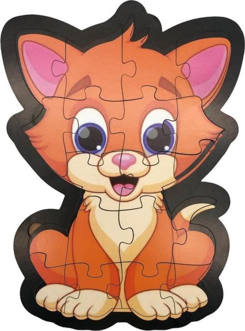 Ahşap Kedi Puzzle 19 Parça Arka Yüzü Hikayeli Yapboz