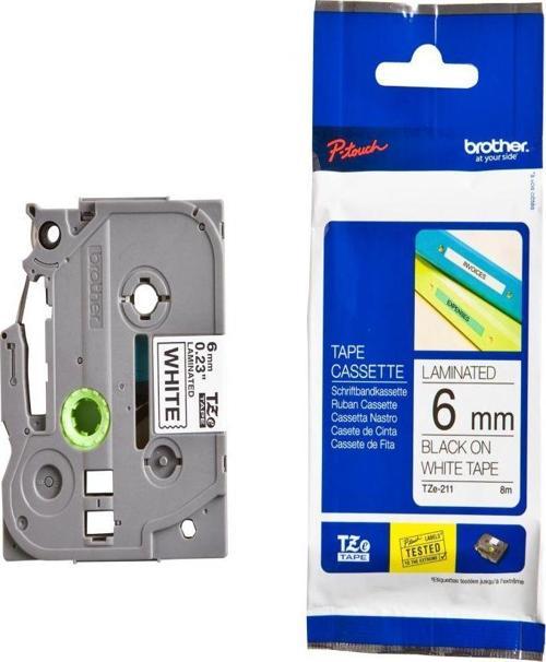 Tze-211 6 Mm Beyaz Üzeri Siyah Laminasyonlu Etiket