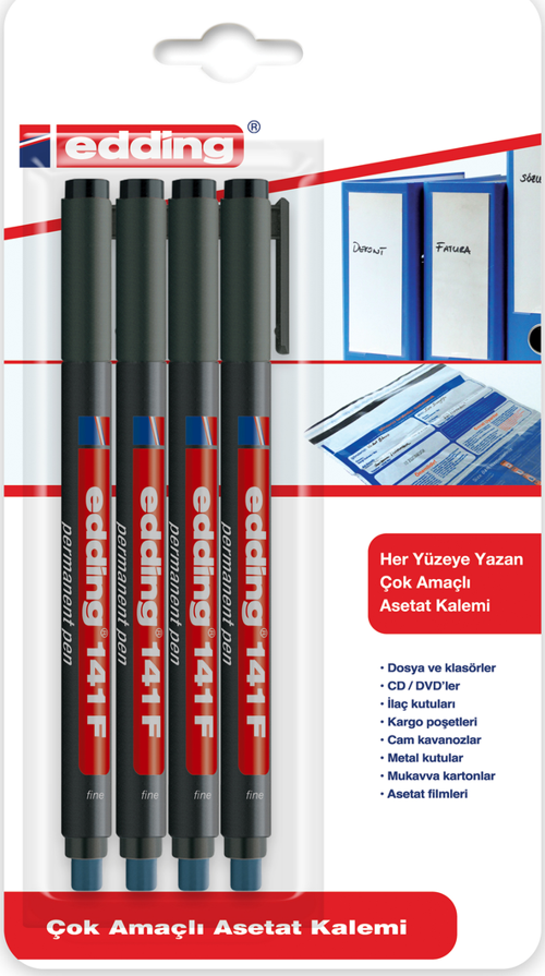 141 F Çok Amaçlı Asetat Kalemi - Permanent Kalem 0.6Mm Mavi (4 Lü Blister Paket)