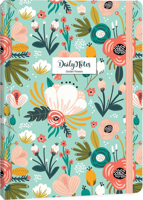 A5 80 Yaprak Çizgisiz Sert Kapak Ciltli Not Defteri Daily Note Garden Flowers - Yeşil 410264-99