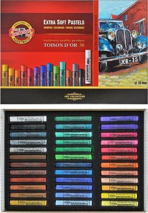 Koh-i Noor Toison D'or Sanatsal Extra Soft Yuvarlak Pastel Boya Kalın 36 Renk Extra Soft Dry Chalks 8555 36