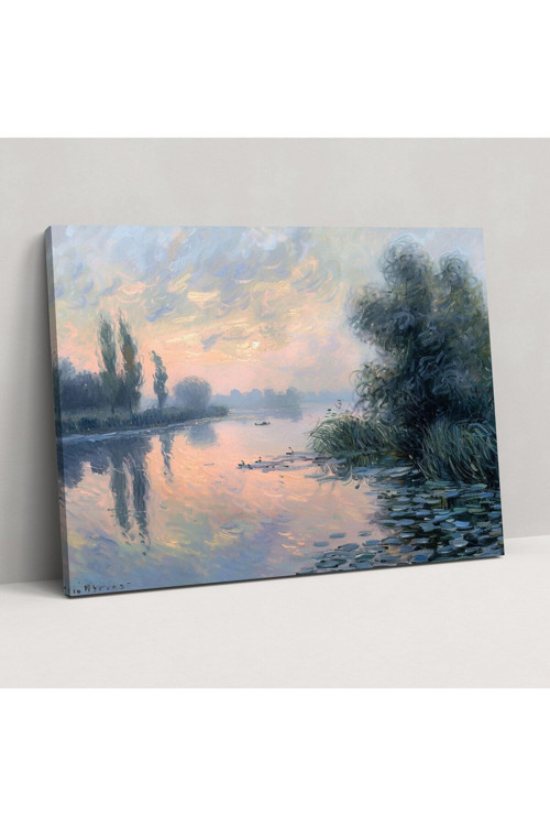 Şafakta Huzurlu Nehir Kenarı Manzarası Claude Monet Duvar Tablosu, Claude Monet, Kanvas Tablo