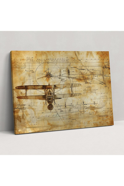 Leonardo Da Vinci Kanvas Tablo, Uçuş İcat Taslakları Duvar Tablosu, Leonardo Da Vinci