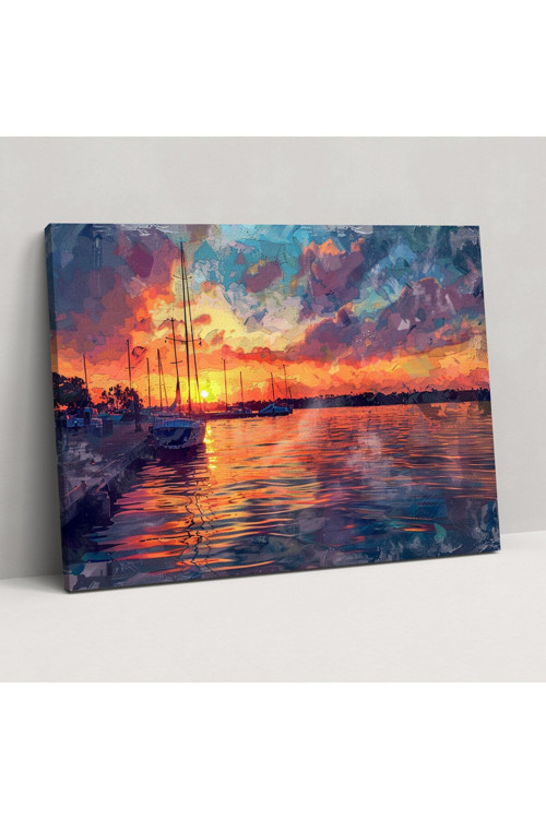 Empresyonizm Waterfront Sunset Kanvas Tablo, Empresyonizm, Duvar Dekorasyonu