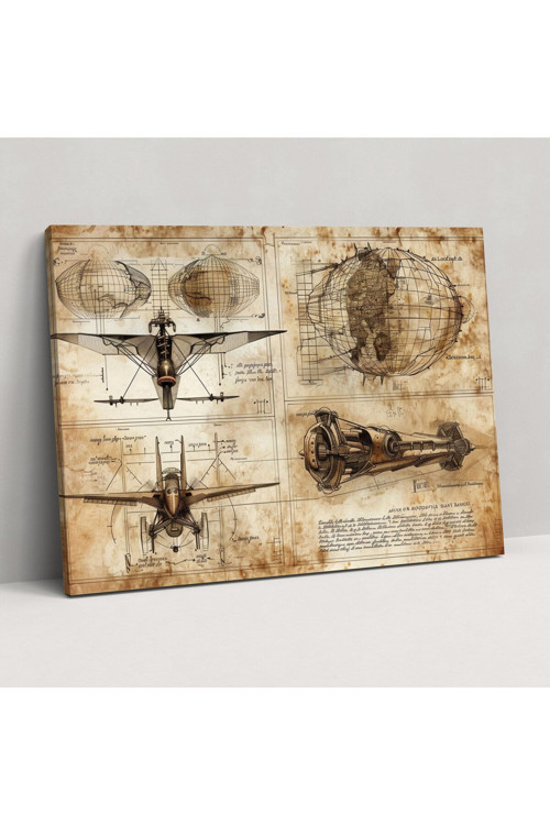 Uçan Makine Kanvas Tablo, Leonardo Da Vinci, Kanvas Tablo Tablo