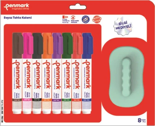 Beyaz Tahta Kalemi 8 Li Vakumlu Blister Paket + Silgi HS305TKS08