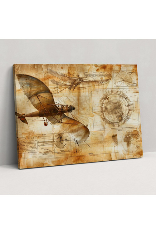 Leonardo Da Vinci Duvar Dekorasyonu, Uçan Makine Kanvas Tablo, Leonardo Da Vinci