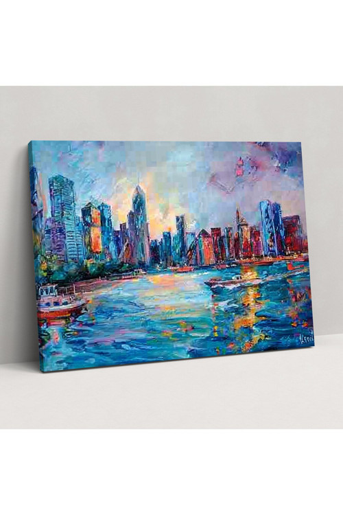 Leonid Afremov Duvar Tablosu, Enerjik Şehir Manzarası Kanvas Tablo, Leonid Afremov Kanvas Tablo