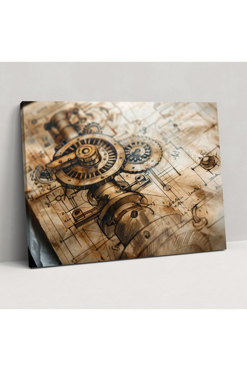 Mekanik Dişliler Leonardo Da Vinci Kanvas Tablo, Leonardo Da Vinci, Duvar Tablosu, Kanvas Tablo